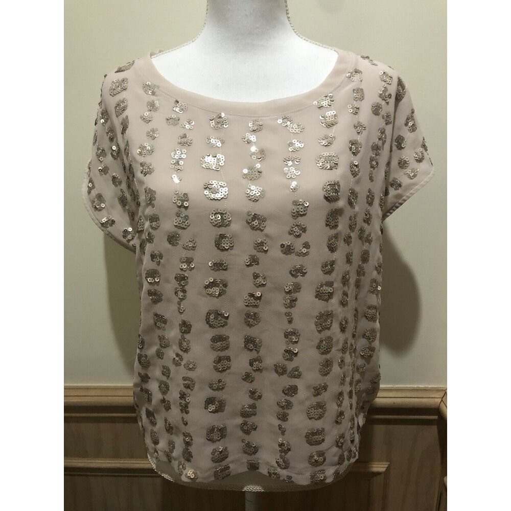 Forever 21  Sleeveless Blouse ~ Size Medium ~ Beige - Sheer Lined ~ Sequins